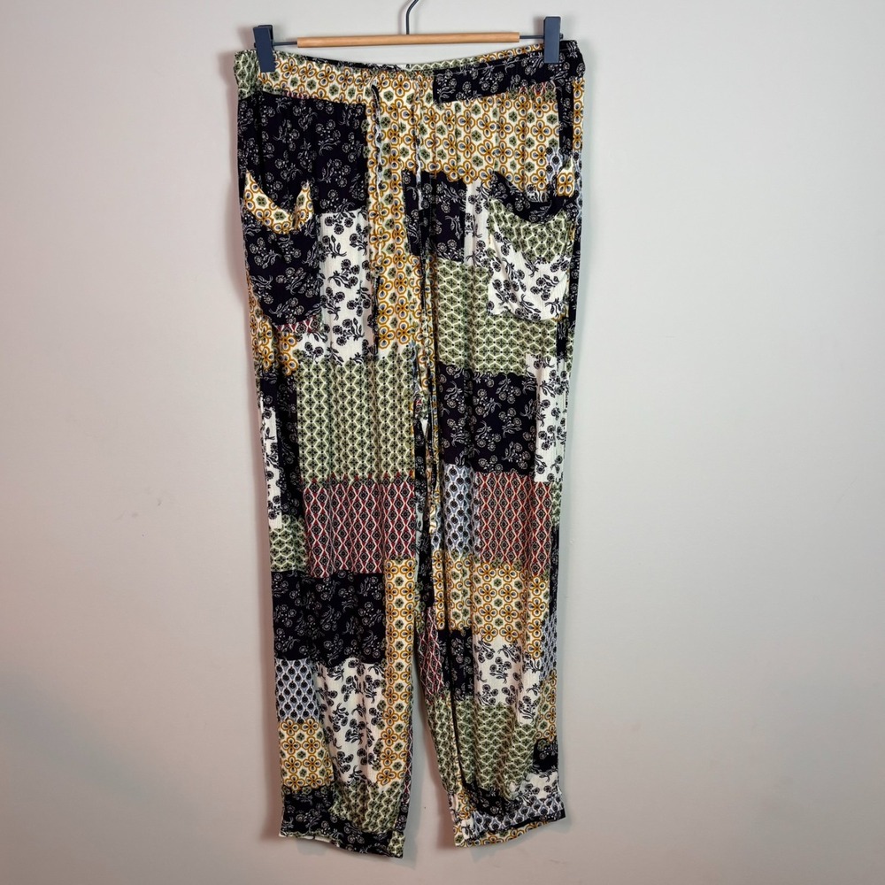 royality for me womes rayon floral patchword pull-on jogger pants sz Large boho
